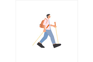 Hiker trekking, traveler with hiking, a Sport Illustration by Mila Di Art