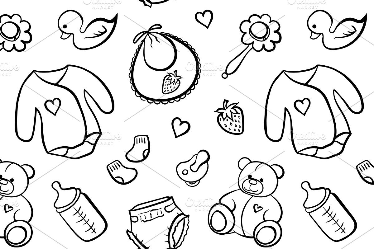 Baby things vector seamless pattern, a Pattern Graphic by Art By Silmairel (Photo 1 of 2)