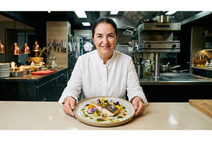 Professional female chef smiling in, a Food & Drink Photo by Igor Tichonow