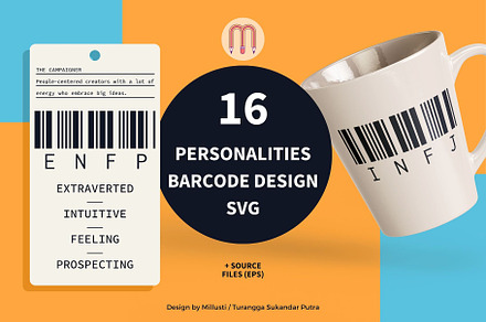 16 Personalities Barcode Design SVG