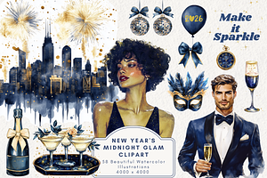 New Year's Midnight Glam Clipart