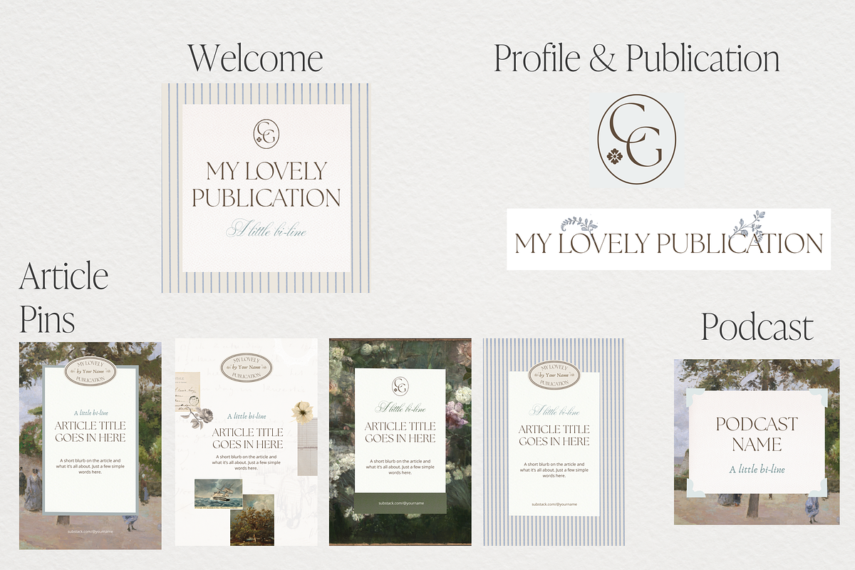 Cottage Core Substack Canva Branding, a Branding & Logo Template by Tabitha Emma (Photo 4 of 9)