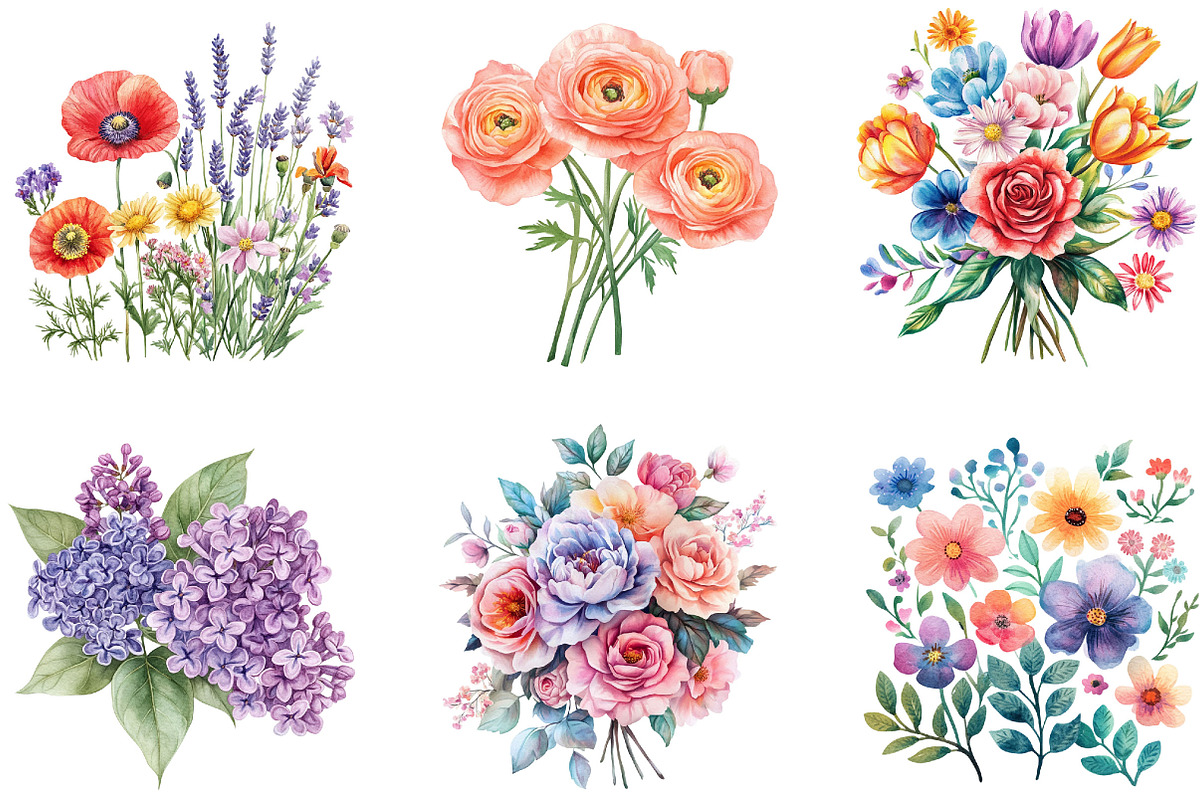 Watercolor Flower Collection Clipart, an Illustration by Designking (Photo 2 of 5)