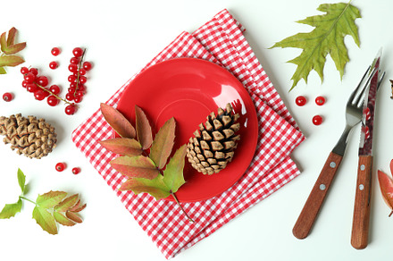 Happy Thanksgiving Day composition on white wooden table, a Food & Drink Photo by AtlasStudio PRO