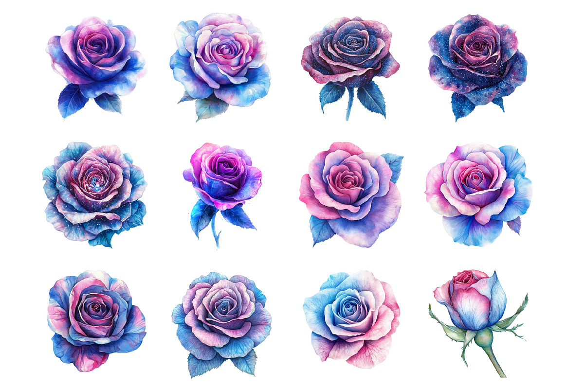 Magenta and Blue Fantasy Roses, an Illustration by Design Market (Photo 2 of 3)