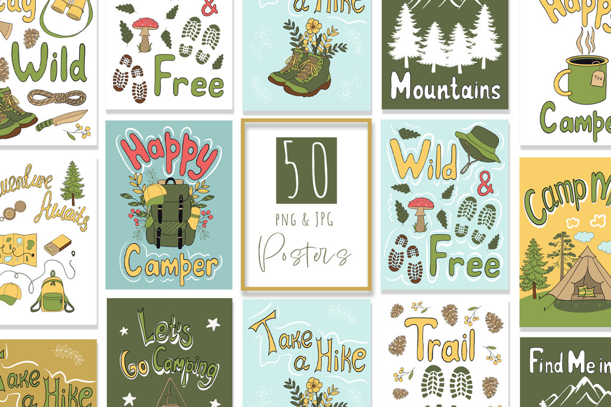 Camping & Hiking Poster Collection, a Seasonal Illustration by Mari_Caliart (Photo 1 of 12)
