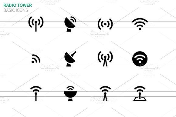 Radio Tower Icons On White