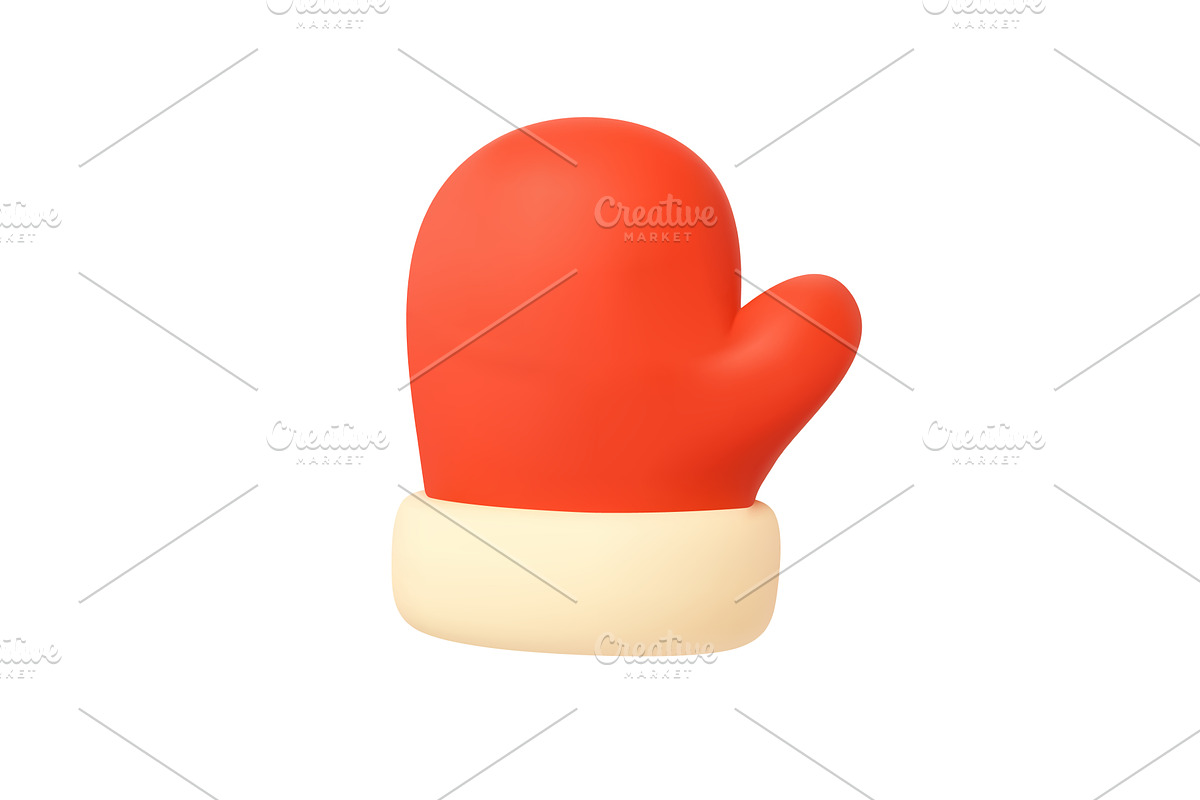 3D cartoon Santa mitten in red and, an Object Illustration by ModVector