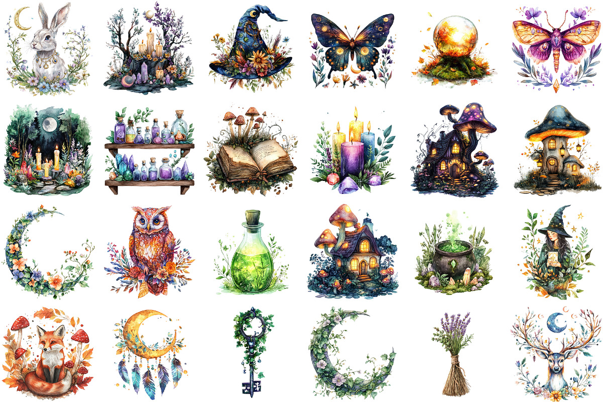Watercolor Forest Witchy Clipart, a Seasonal Illustration by designcity5 (Photo 2 of 5)