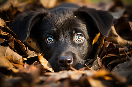 black puppy dog in autumn forest, concept of fall season. Genera, an Animal Photo by Ales Munt