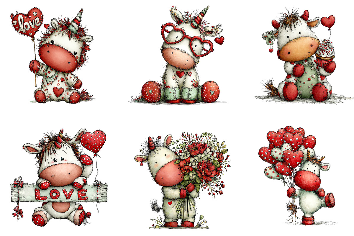 Whimsical Valentine Unicorn Clipart, an Illustration by Dream Creation (Photo 6 of 6)