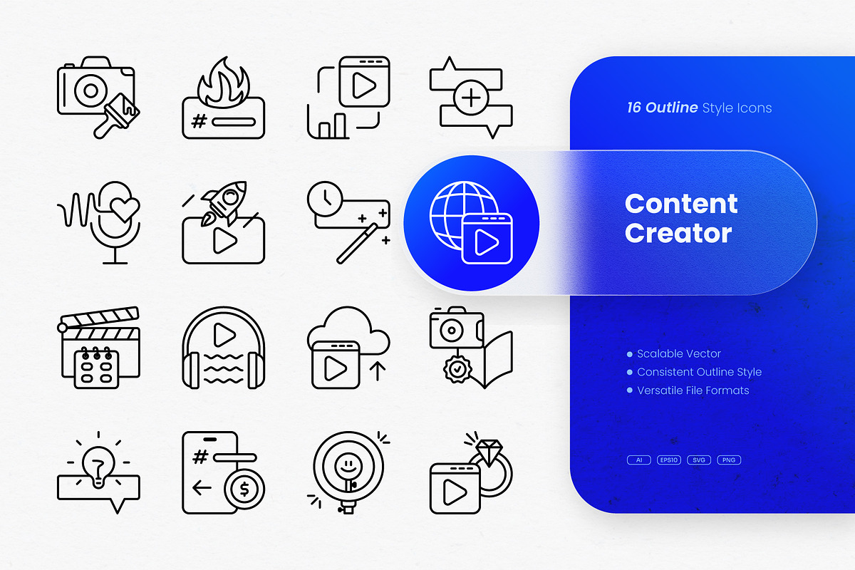 Content Creator Outline Icons, an Outline Icon by cidcud_graphic