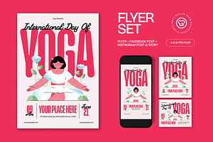 Pink Bold Day Of Yoga Flyer Set, a Flyer Template by graphicook