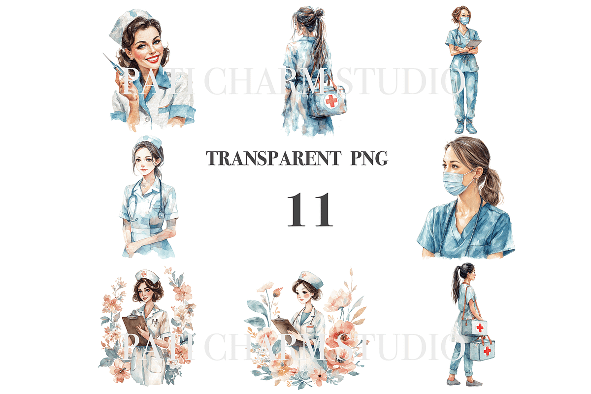 11 Nurse Clipart, a Decorative Illustration by Pati Charm Studio (Photo 3 of 8)