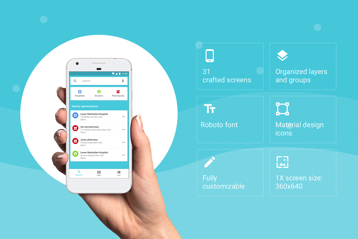 Medical Android UI Kit, an UI Kit Template by Pixelgrow (Photo 2 of 6)