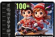 Procreate Chibi Christmas Stamps, a Brush Add-On by OneBerryCreations (Thumbnail 1 of 9)