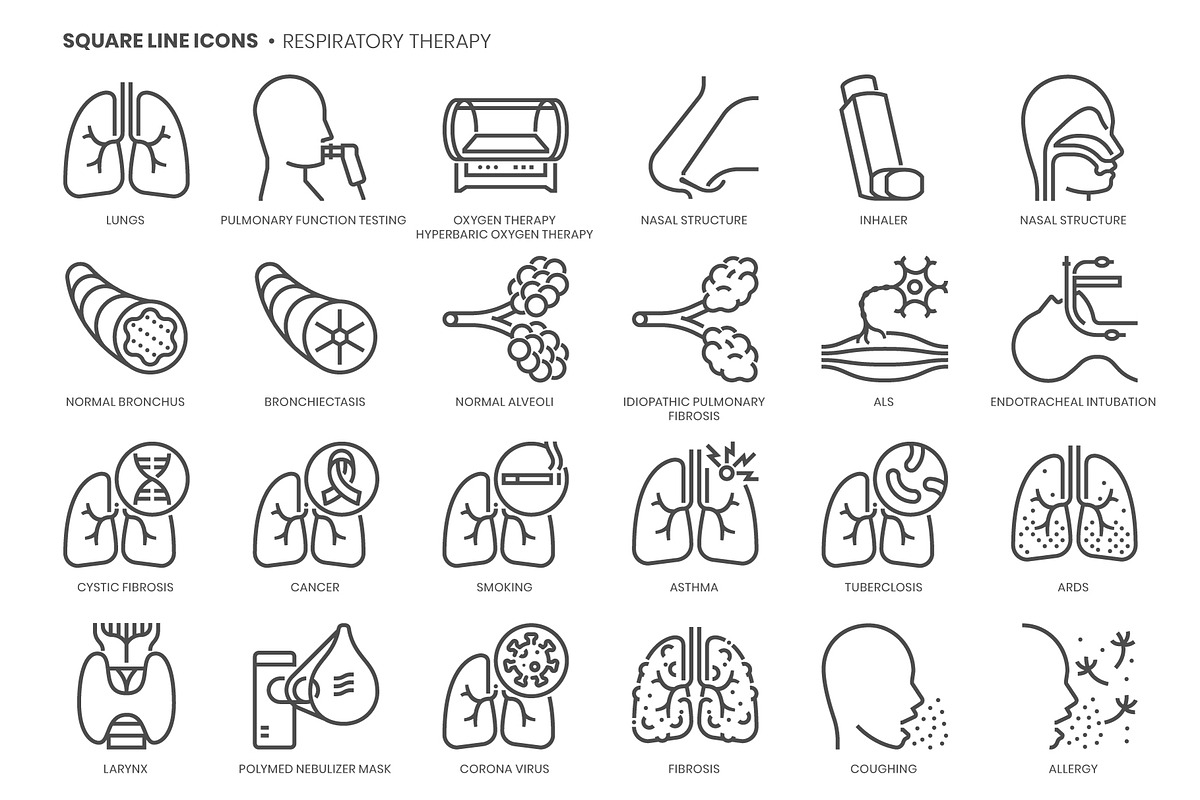 Respiratory, Square Line Icons, an Outline Icon by Howcolour