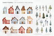 Snowy Houses. Watercolor Winter set, an Illustration by Hanna's ArtLab (Thumbnail 2 of 7)