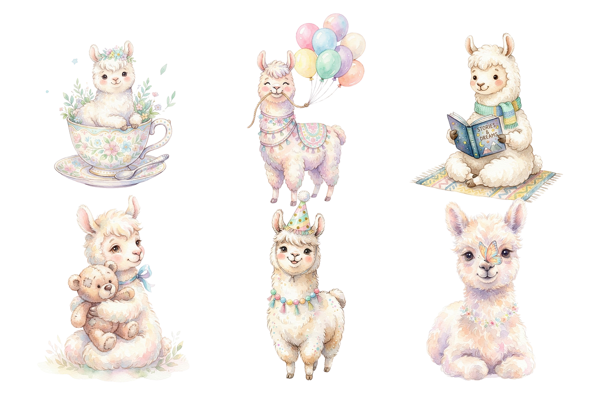 watercolor Llamas cliparts, an Animal Illustration by BerryPieArt (Photo 3 of 4)