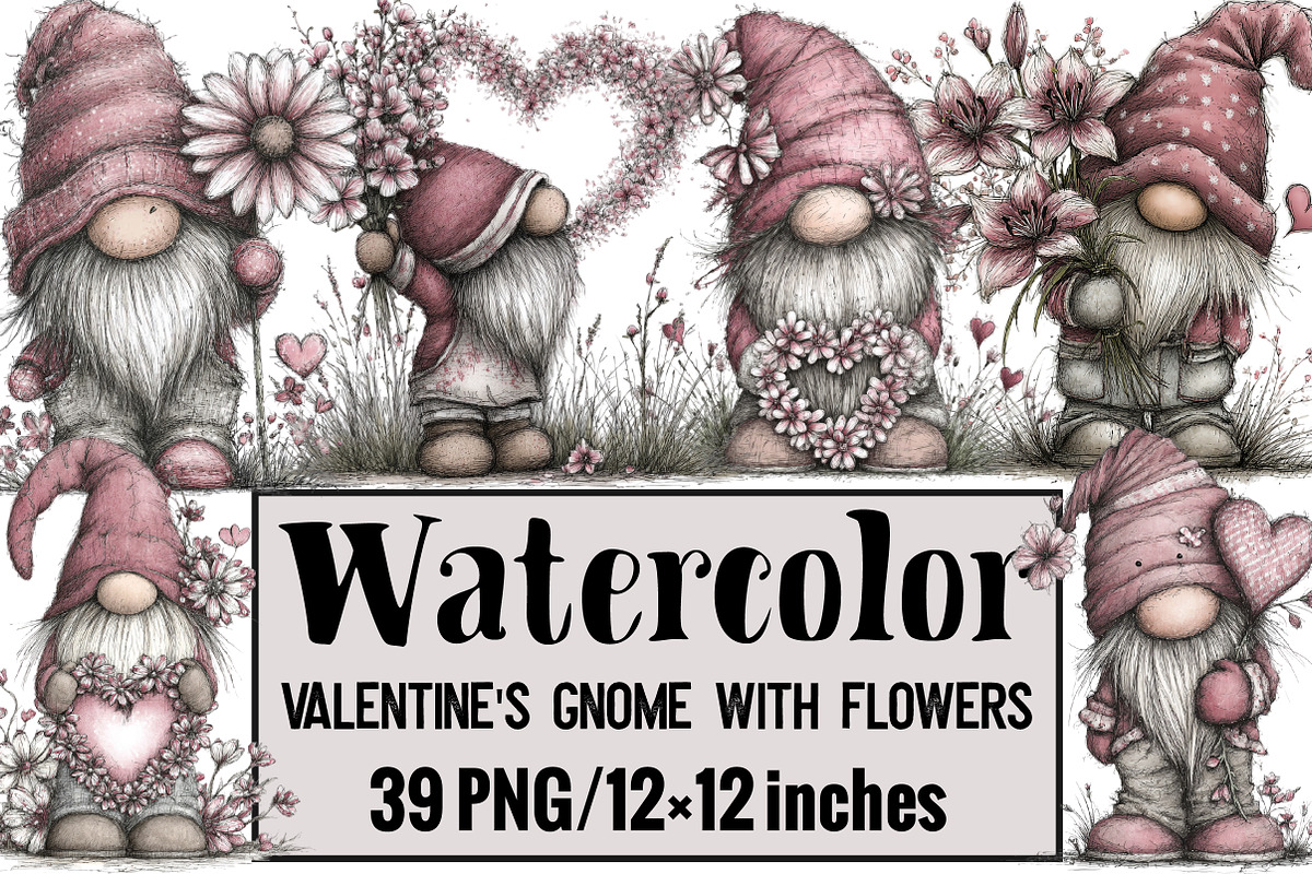 Valentine's Gnome with Flowers Clipa, an Illustration by Design Market (Photo 1 of 3)