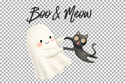 Watercolor Halloween Ghost Black Cat, a Seasonal Illustration by SugarCloudStudioArt (Thumbnail 4 of 4)