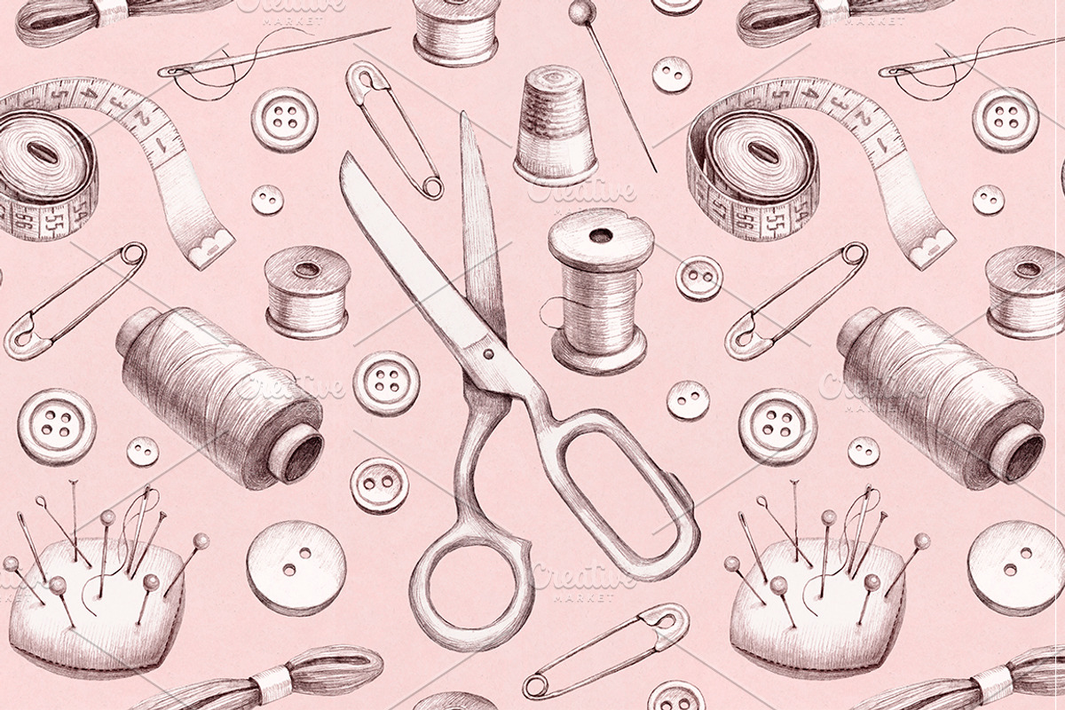 Hand drawn sewing tools, a Texture Illustration by Sundra (Photo 6 of 8)