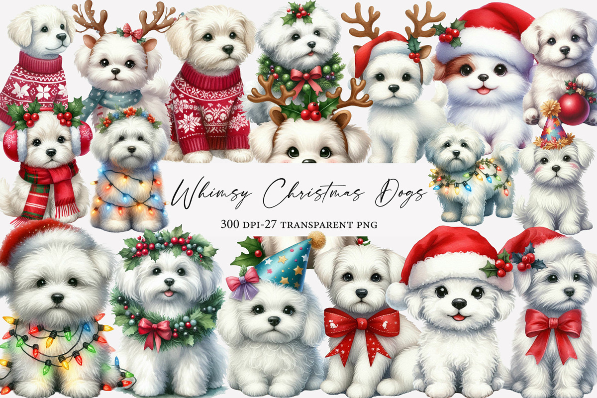 Whimsy Christmas Dogs Clipart, an Illustration by Designworld (Photo 1 of 4)