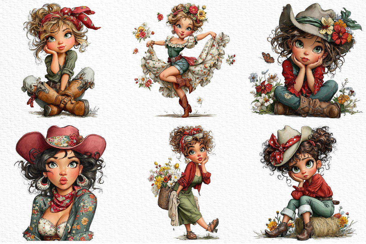 Whimsical Spring Western Girl Clipar, an Illustration by Craft Nest (Photo 3 of 12)