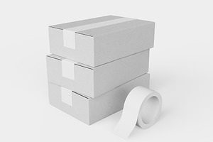 3d Cardboard Box With Tape Mockup