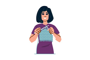 Woman knitting a turquoise sweater, a Person Illustration by pikepicture