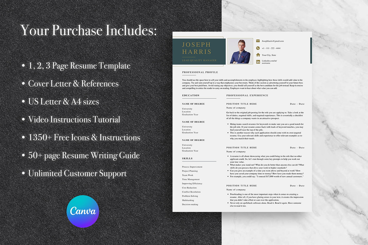 Modern Business CV Template | Canva, a Resume Template by Lux Resume (Photo 8 of 9)