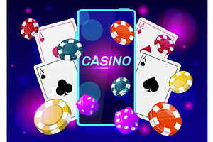 Phone with gambling chips, dice and, a Technology Illustration by Vectorbuum
