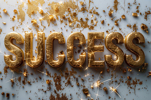 A shimmering, golden 'Success' word highlighted with sparkles, symbolizing achi, a Background Photo by ImageMir