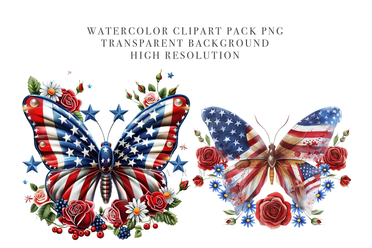 40 PNG Patriotic Butterfly Clipart, a Decorative Illustration by Pati Charm Studio (Photo 4 of 8)