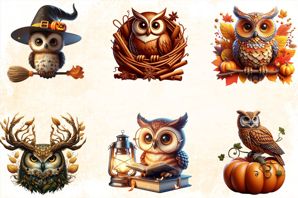 Watercolor Autumn Owl Clipart Bundle, an Illustration by SVGArt (Photo 2 of 8)