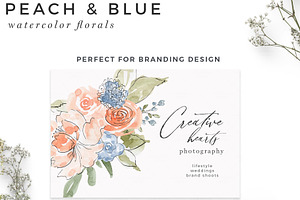 Peach & Blue Watercolor Flowers PNG