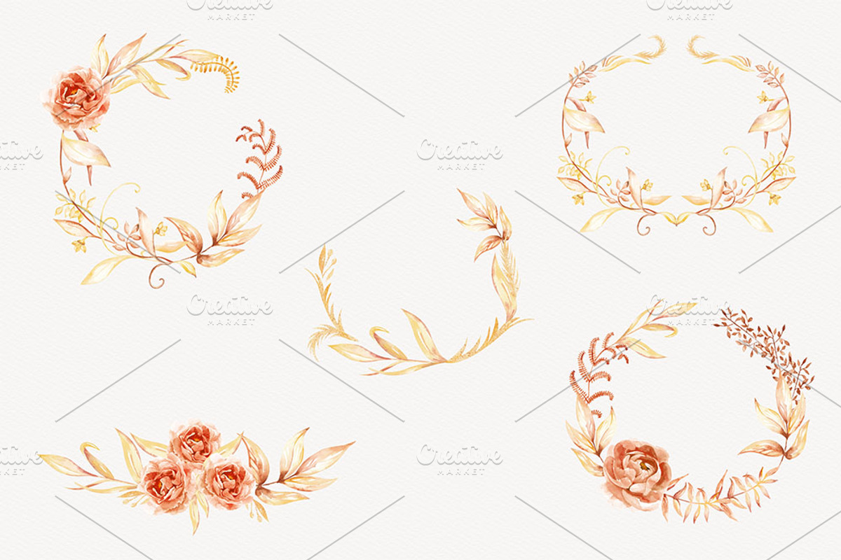 Gold Floral Wreath Clipart, a Decorative Illustration by STASIstudio (Photo 2 of 3)
