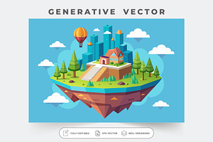 The artwork depicts an island with a, a Photo by SouravDesign