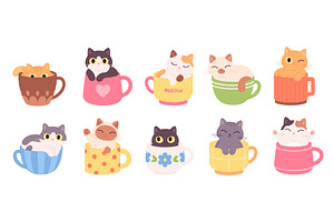 Cats in cups. Funny cat inside, an Animal Illustration by LadadikArt