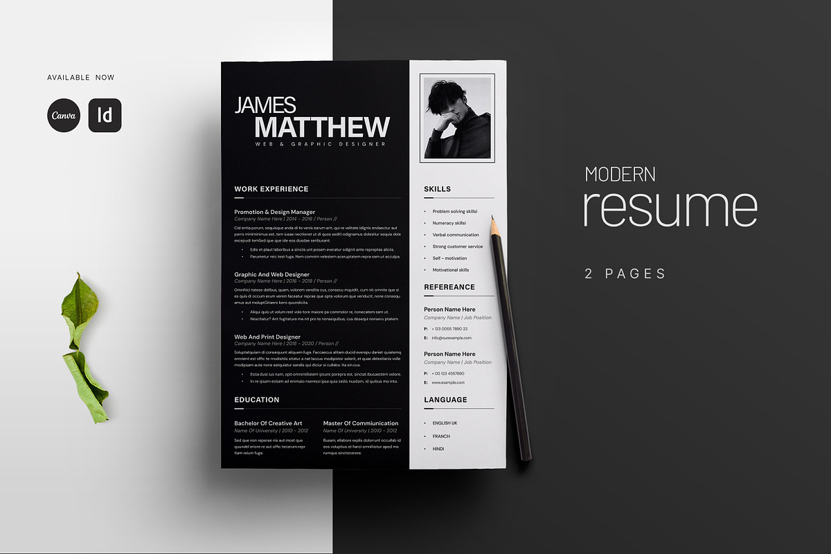 Black and White Resume Template, a Stationery Template by Creatiya Type (Photo 1 of 4)