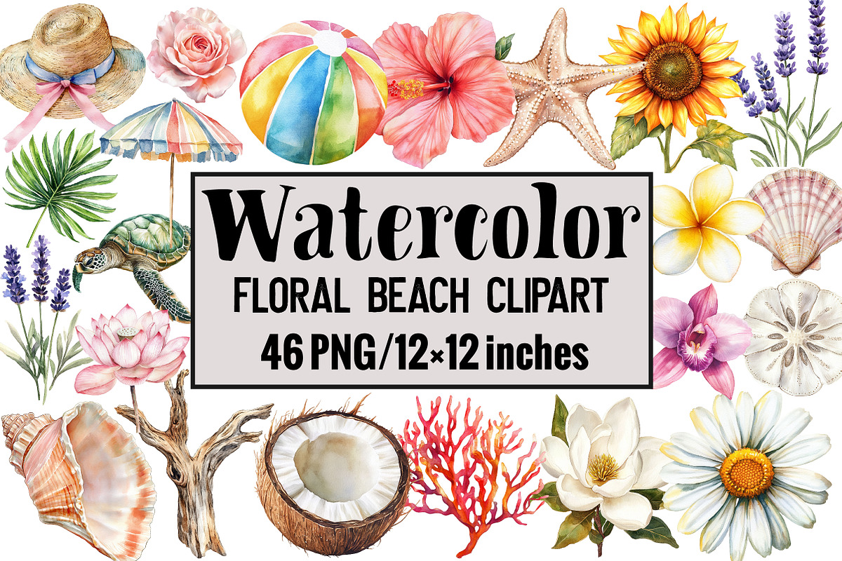 Floral Beach Clipart, an Illustration by Design Market (Photo 1 of 3)