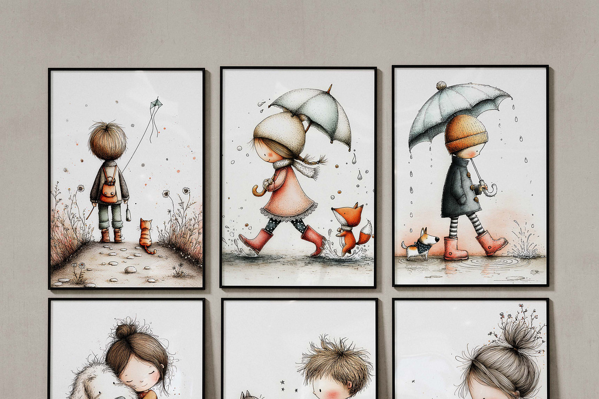 Whimsical Girl & Dog Love Clipart, a Graphic by one-touch (Photo 6 of 16)