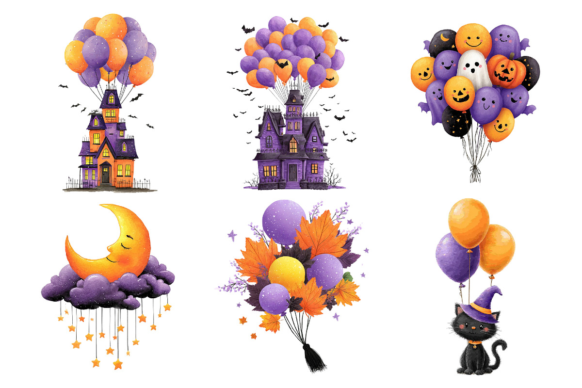 Whimsical Halloween Balloon Clipart, a Seasonal Illustration by Creative Art (Photo 6 of 7)