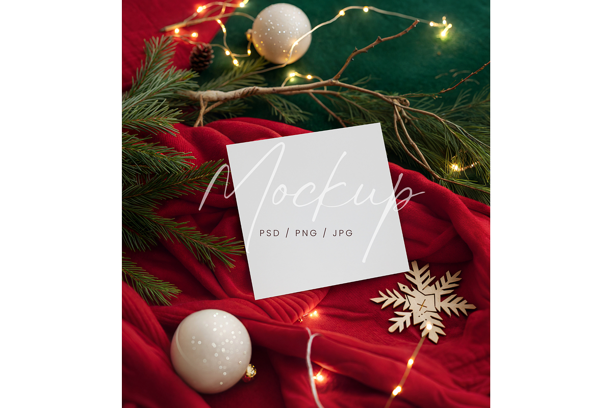 Christmas Square Card Mockup, a Product Mockup by TatiMockup (Photo 1 of 3)