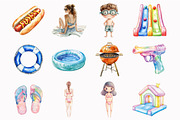 Watercolor Cute Pool Party Clipart, an Illustration by Design Market (Thumbnail 5 of 5)