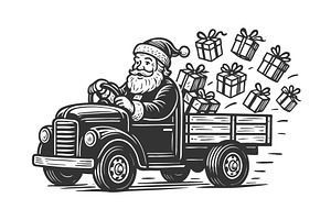 Santa Claus driving truck with, an Illustration by AlexArt