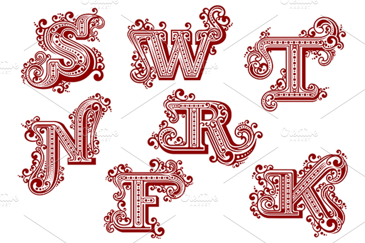Font letters F, K, N, R, S, T, W