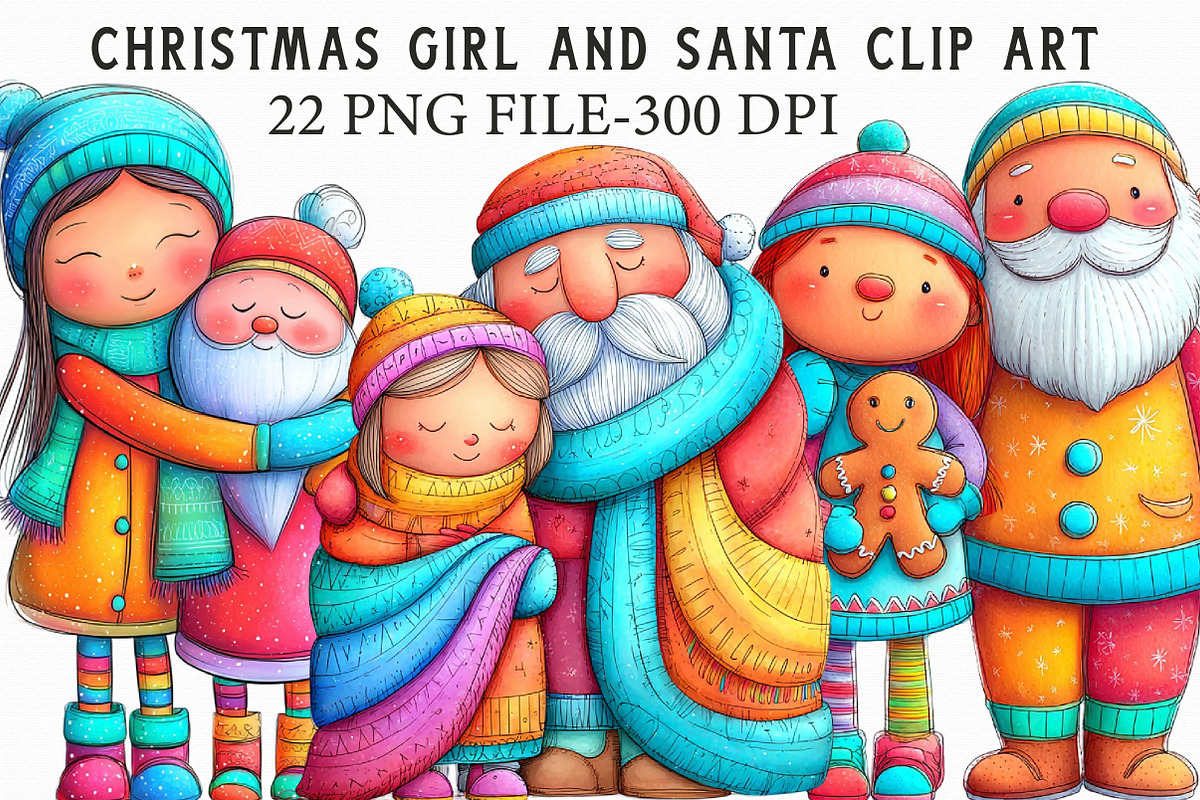 Christmas girl and Santa Clip Art, an Illustration by Libby Wishes (Photo 1 of 7)