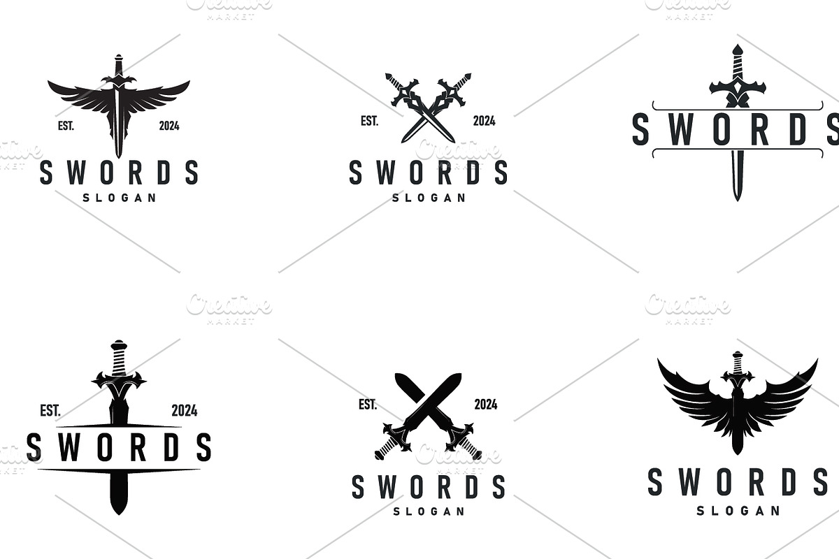 set bundle design logo sword, a Branding & Logo Template by Maylianaw28