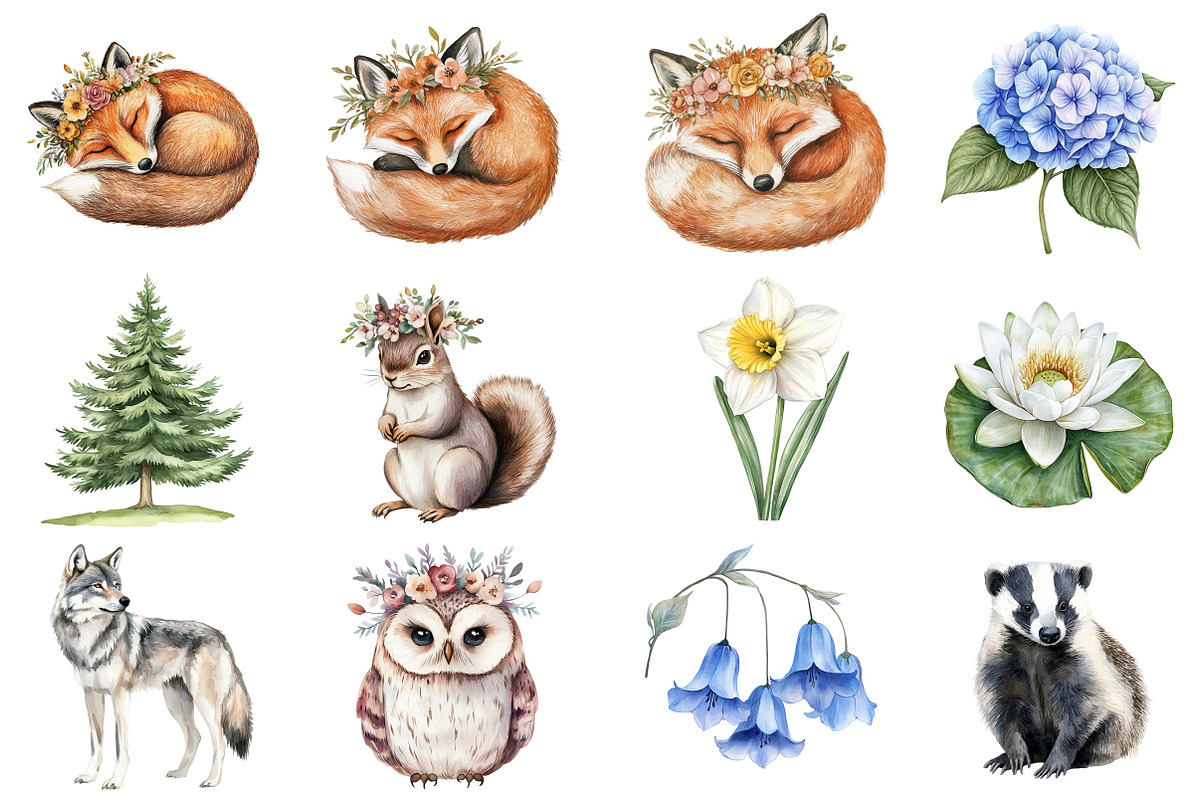 Boho Woodland Baby Floral Animals, an Illustration by CitraGraphics (Photo 5 of 5)